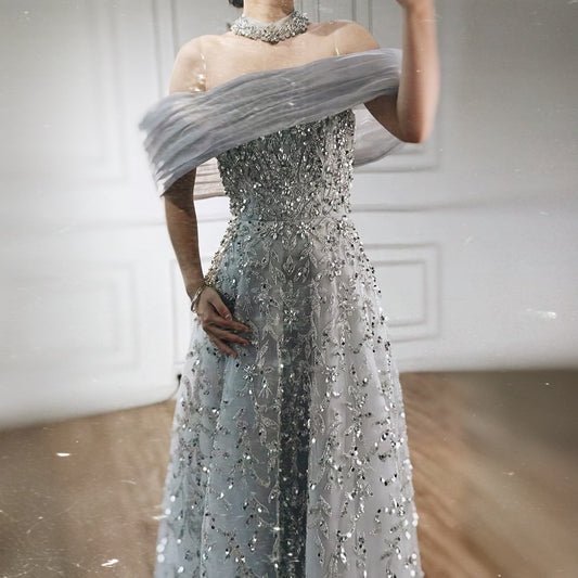 فستان فاخر مطرز بتصميم أوف شولدر