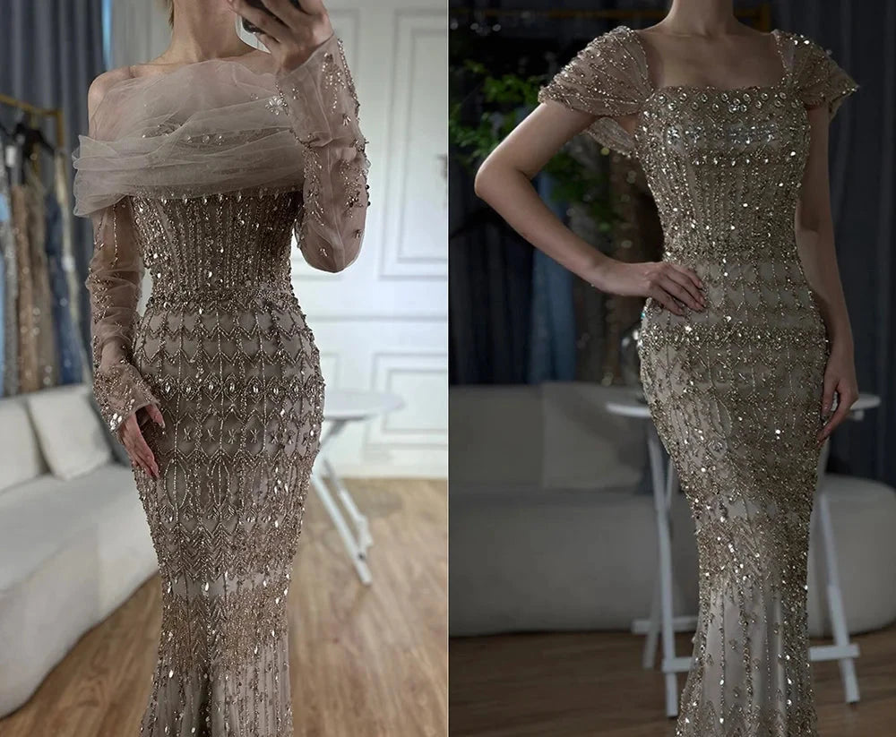 فستان فاخر بتطريز يدوي وتصميم راقي