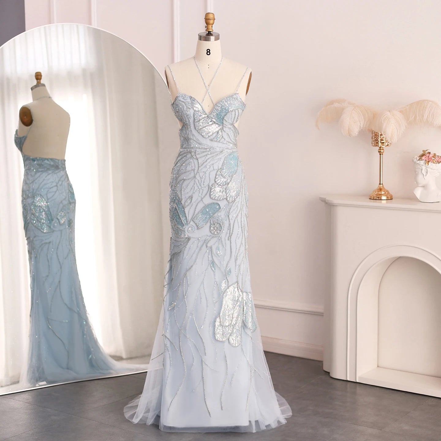 فستان فاخر بتطريز يدوي انيق مع سكارف